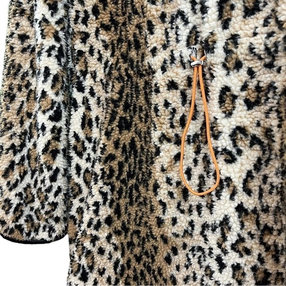 Blank NYC Fleece Leopard Print Faux Leather Trim Coat Jacket Beige Tan Small - Picture 9 of 12